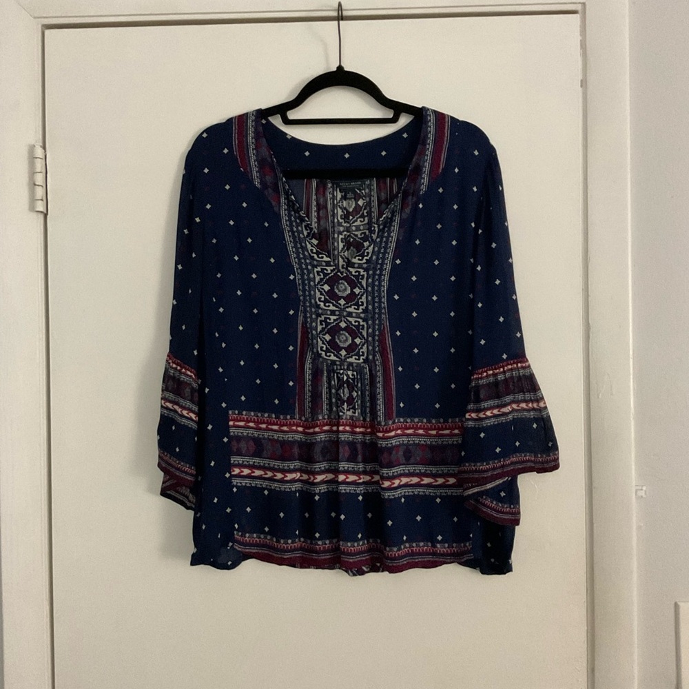 Lucky Brand Blouse, Size: L, Red, White & Dark Blue